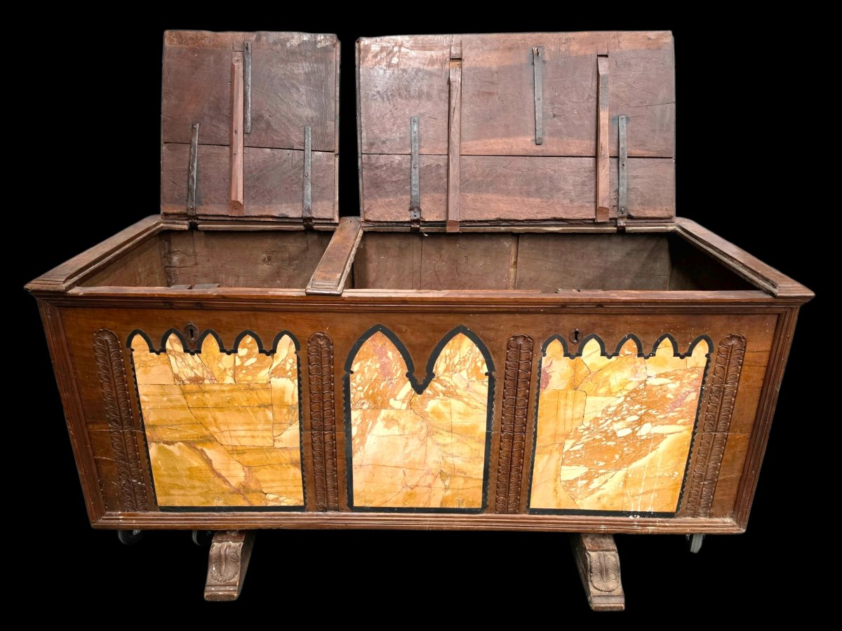 Walnut Chest With Marble Inlay -photo-4