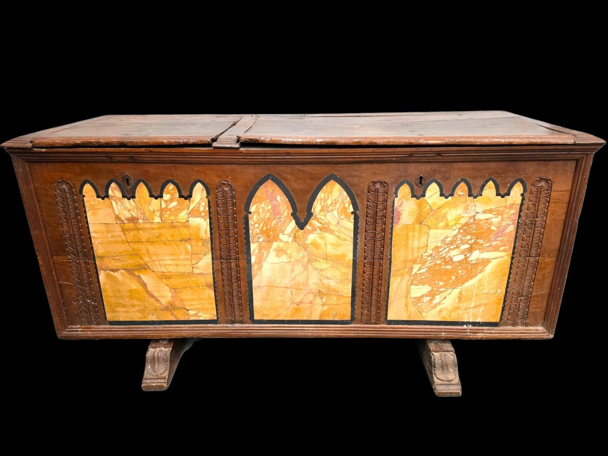 Walnut Chest With Marble Inlay 