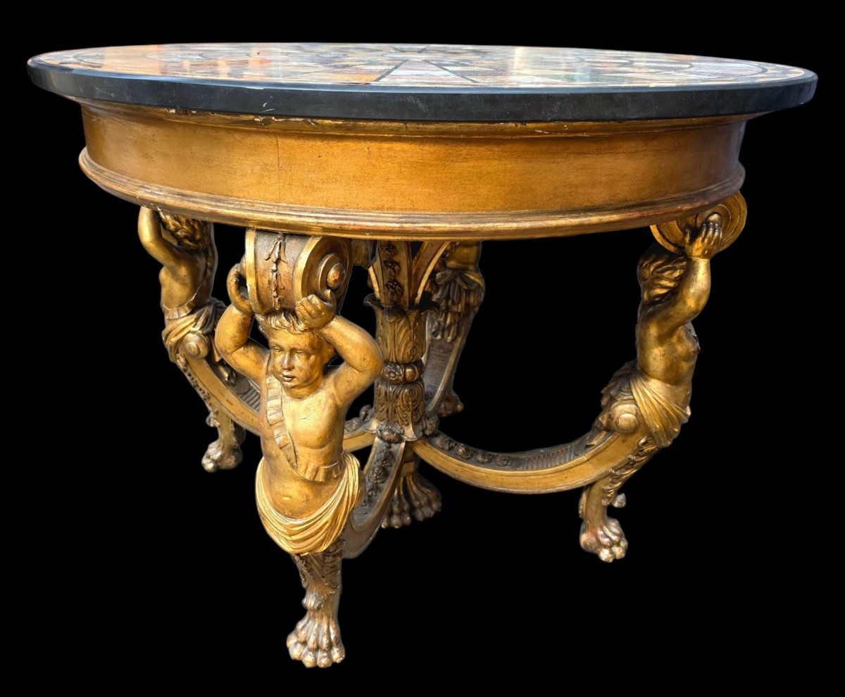 Round Side Table Made Of Gilded Wood -photo-2