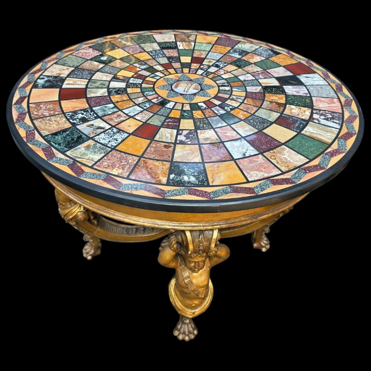 Round Side Table Made Of Gilded Wood -photo-3