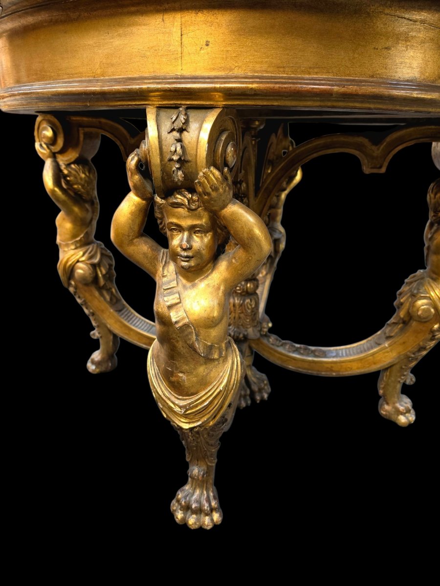 Round Side Table Made Of Gilded Wood -photo-4