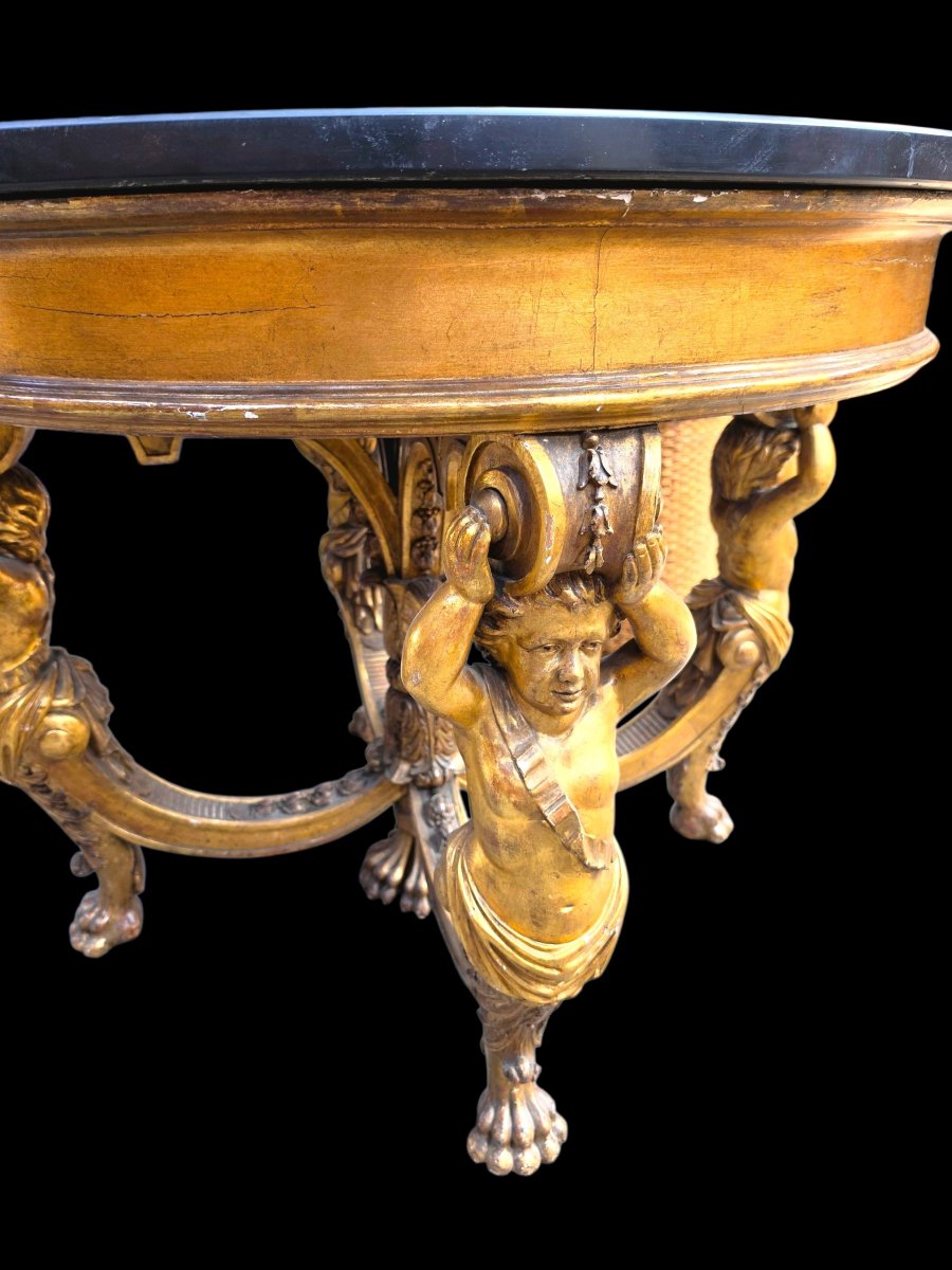 Round Side Table Made Of Gilded Wood -photo-1