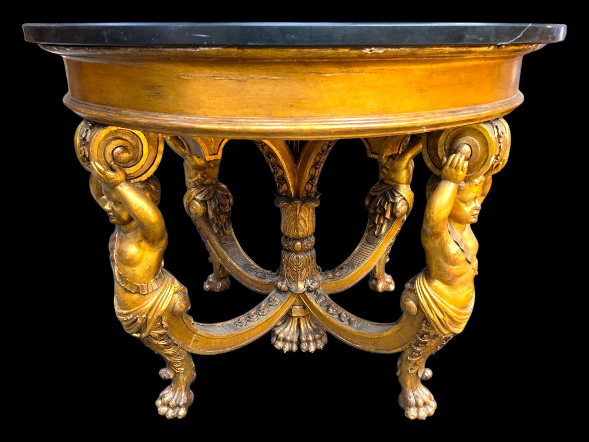 Round Side Table Made Of Gilded Wood -photo-2