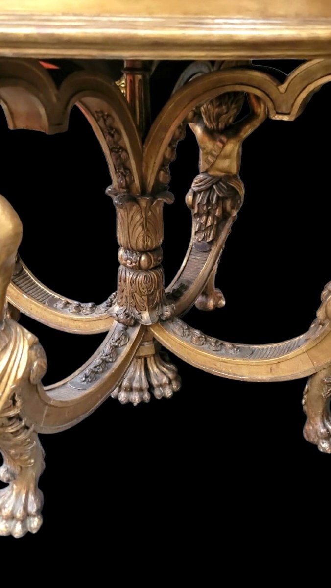 Round Side Table Made Of Gilded Wood -photo-3