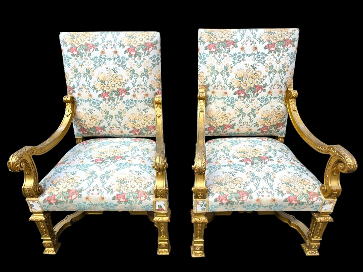 A Pair Of Gilded Wooden Armchairs -photo-3
