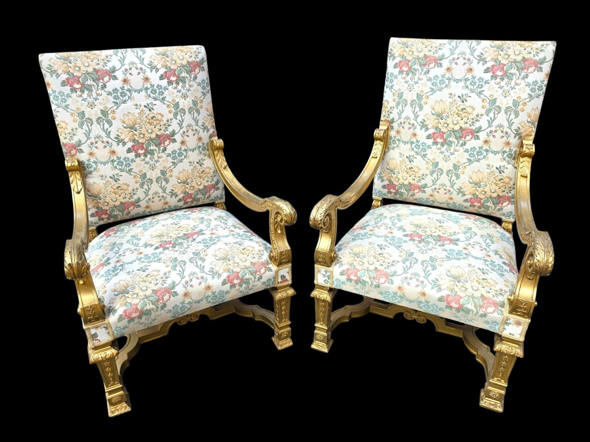 A Pair Of Gilded Wooden Armchairs 