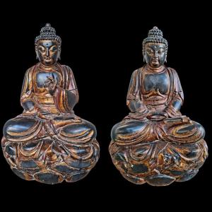 Deux Grandes Statues Japonais  De Bouddha.