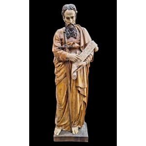 Grand Statue En Bois Du St. Paul