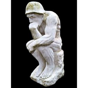 Grand Sculpture En Marbre De Carrare d'Après "le Penseur" De Rodin.