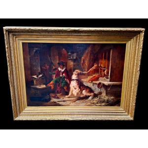 Singerie, Oil On Canvas, 19th Century 