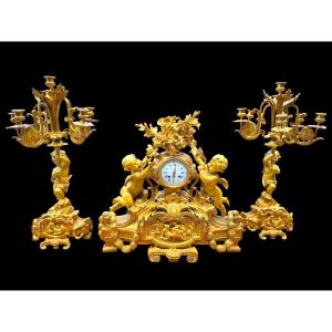 Gilded Bronze Chimney Set