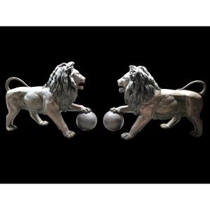 A Pair Of Medici Lions In Bronze
