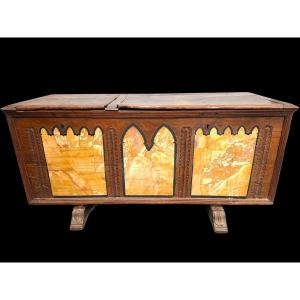 Walnut Chest With Marble Inlay