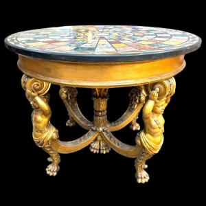 Round Side Table Made Of Gilded Wood