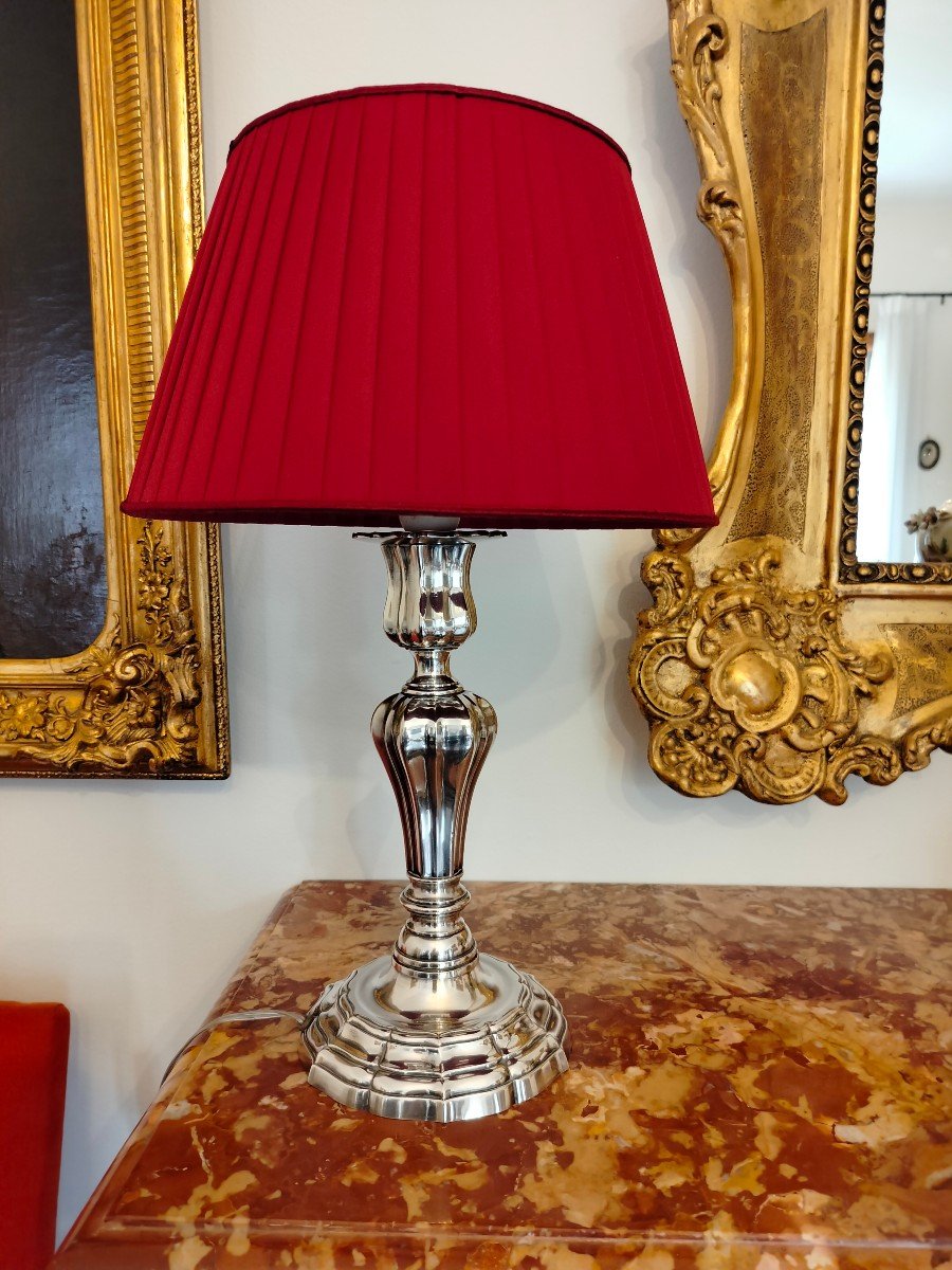 Candlestick Silver Metal , Louis XIV Style, Lampshade -photo-2