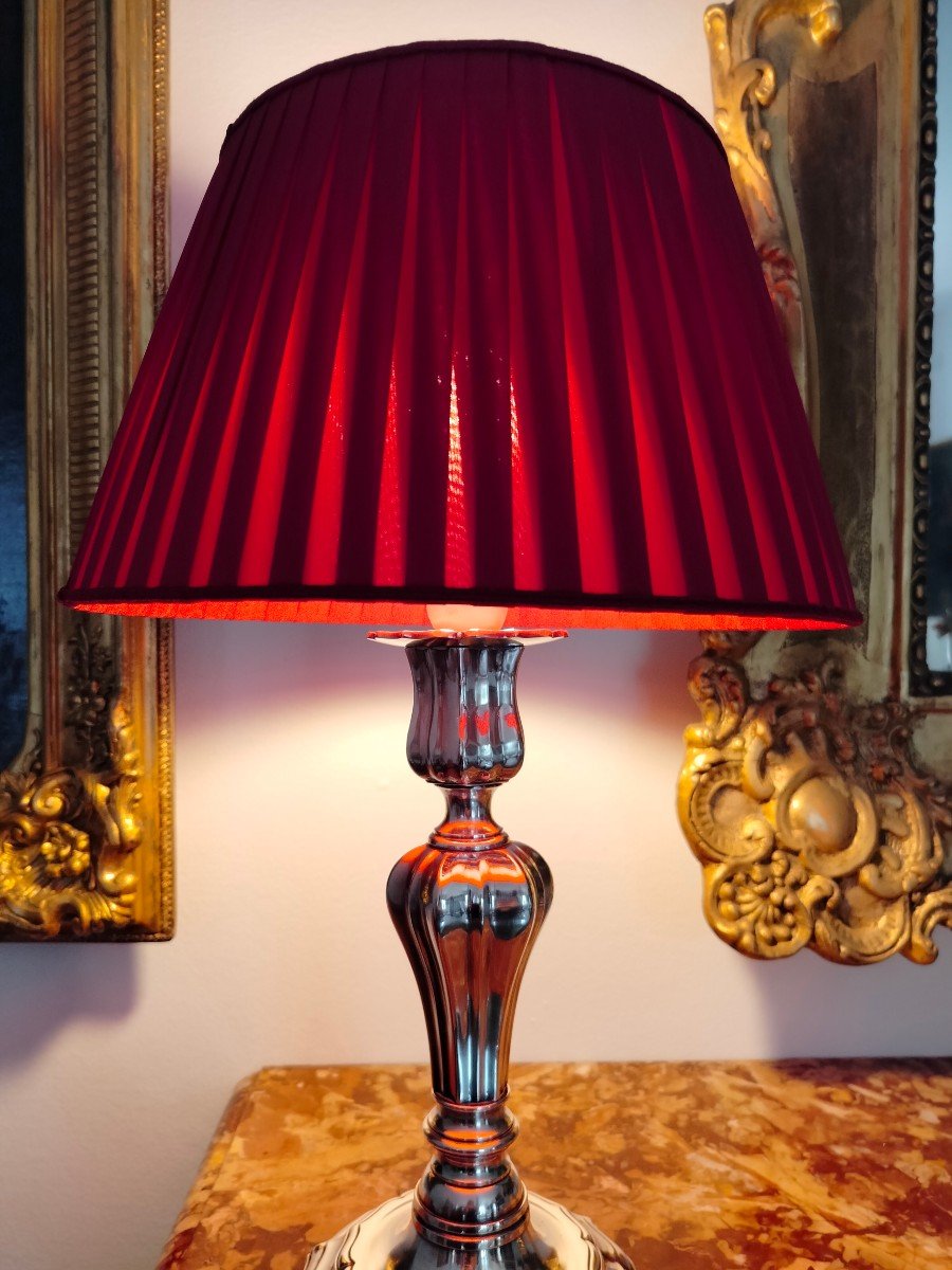 Candlestick Silver Metal , Louis XIV Style, Lampshade -photo-3