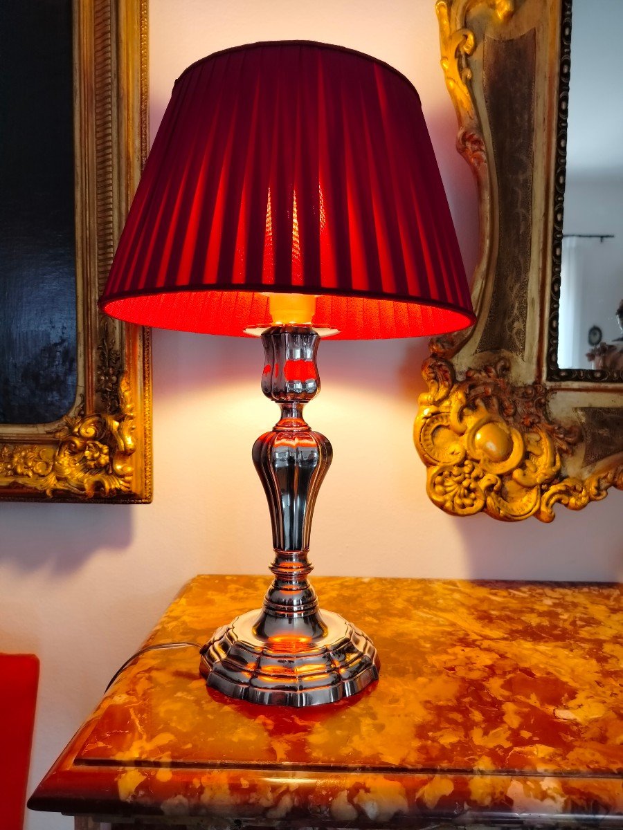 Candlestick Silver Metal , Louis XIV Style, Lampshade -photo-4