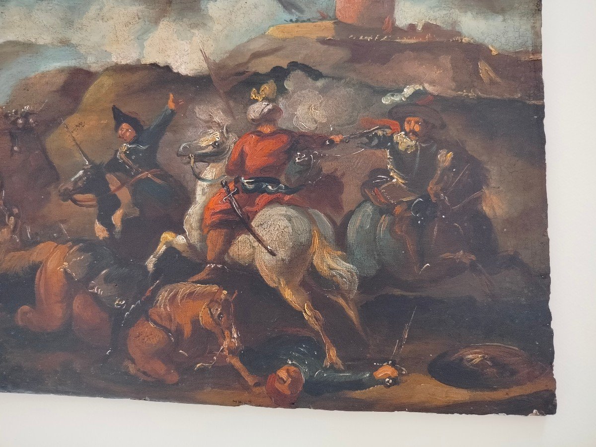  Tableau ''Bataille entre Turcs et Chretiens''  H. s. P. XIX s. -photo-1