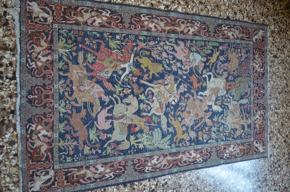 Tapis Ghoum en coton et soie - Iran -Epoque du Shah-photo-4