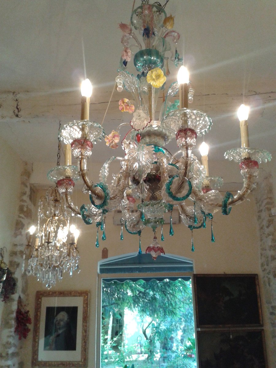 Murano Venice Glass  Chandelier, 6 Lights 