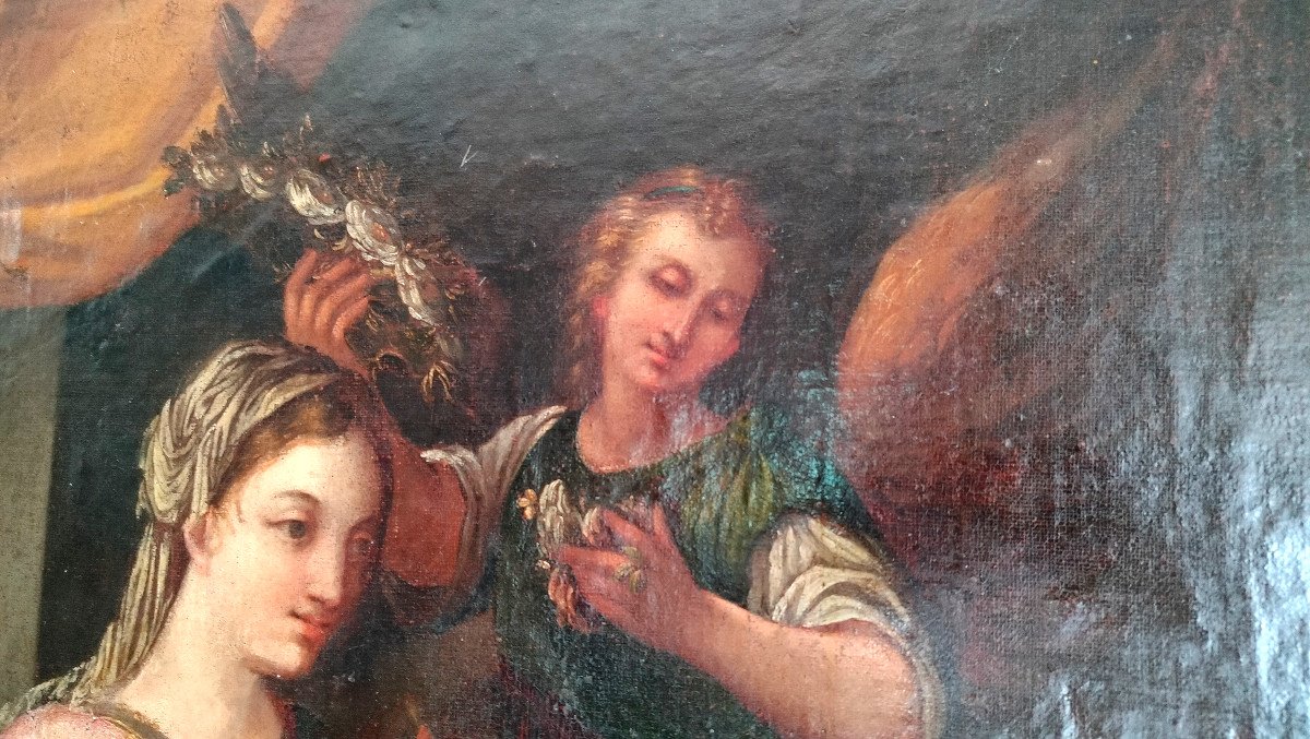 Painting '' The Holy Family And Three Angels '' XVIII Siècle -photo-4