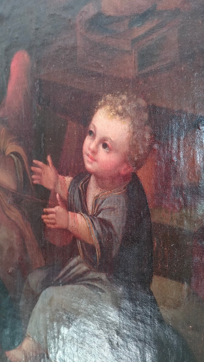 Painting '' The Holy Family And Three Angels '' XVIII Siècle -photo-1