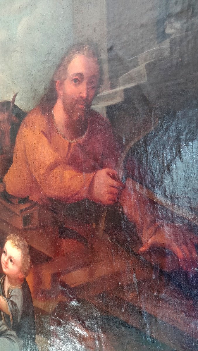 Painting '' The Holy Family And Three Angels '' XVIII Siècle -photo-3