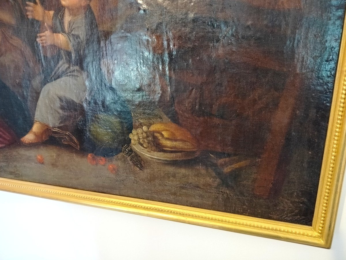 Painting '' The Holy Family And Three Angels '' XVIII Siècle -photo-4
