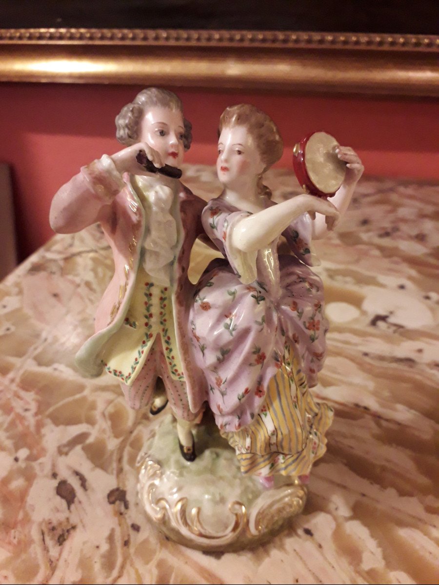 Musician Couple, Saxony Porcelain Statuine