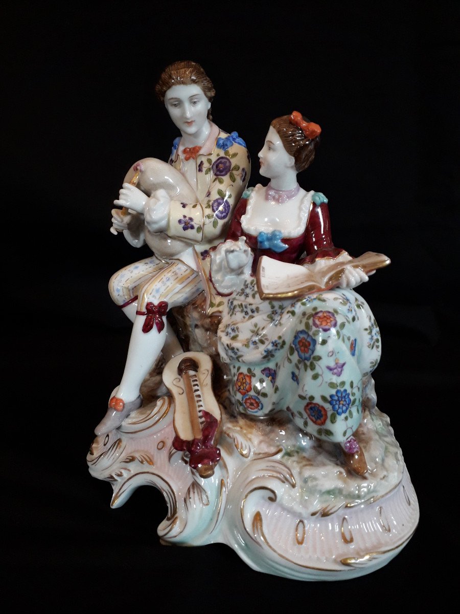 The Music Lesson, Saxony Porcelain Statuine-photo-5