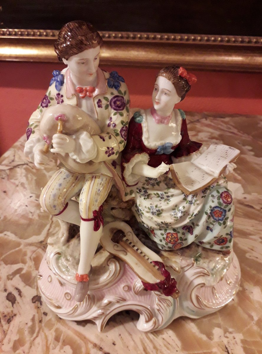 The Music Lesson, Saxony Porcelain Statuine