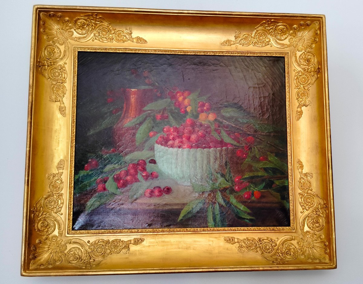 Nature Morte Aux Cerises tableau huile sur toile -photo-2