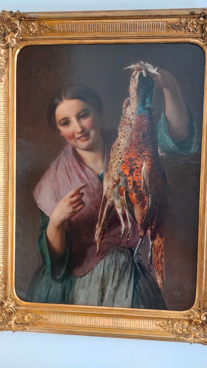 Le  retour de chasse,  école Italienne tableau huile sur toile  -photo-2