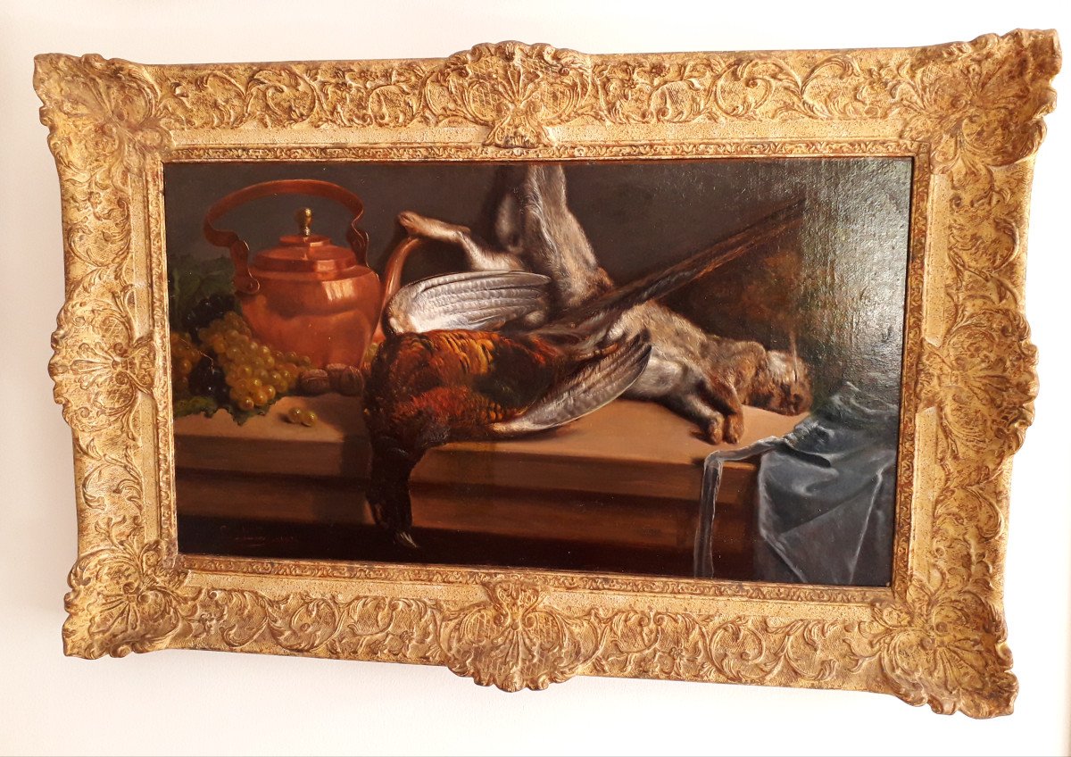 Still Life With Hare And Pheasant Painting Oil On Canvas -photo-4