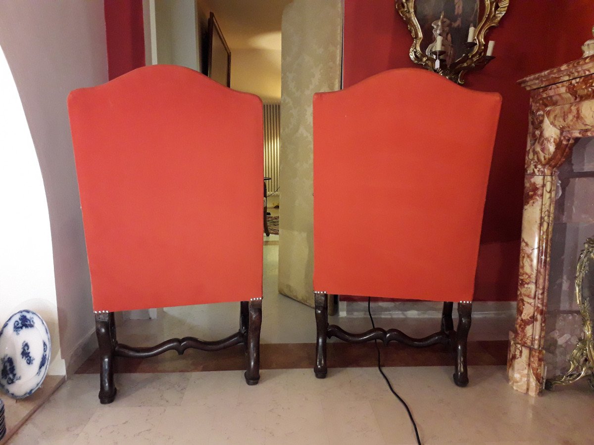 Pair Of Armchairs, Walnut, Red/orange Fabric,  Louis XIV  -photo-4