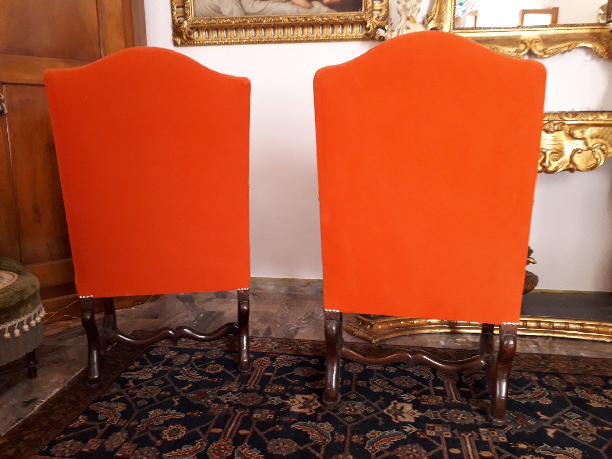 Pair Of Armchairs, Walnut, Red/orange Fabric,  Louis XIV  -photo-3