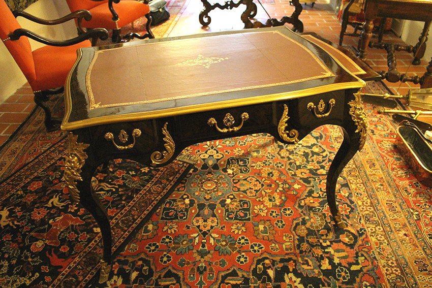 Bureau En Acajou, bronzes dorés,  éstampillé, style Louis XV, français   -photo-2