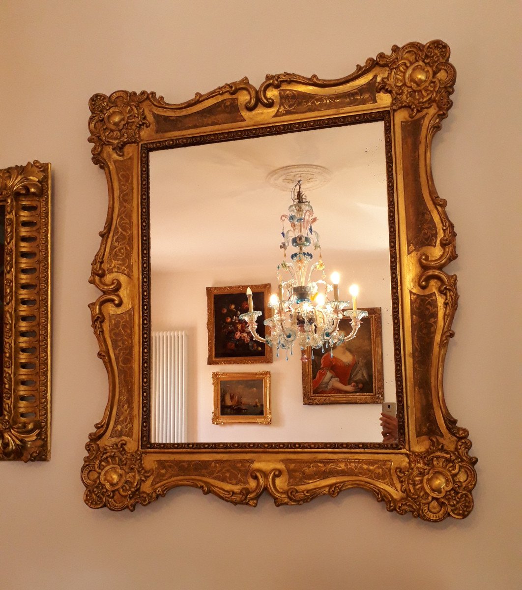 Miroir dans Cadre Bois Doré - Venise XVIII s.-photo-1