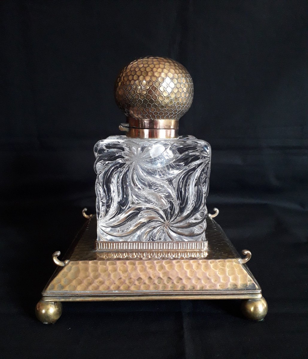 Crystal And Brass Inkwell-photo-2