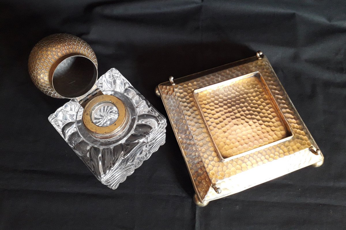 Crystal And Brass Inkwell-photo-3