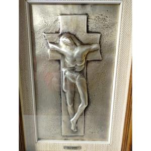 Christ sculpté en  Argent Massif -  encadré