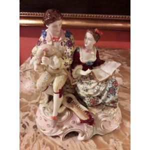 La leçon de musique, statuine porcelaine Saxe