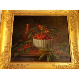 Nature Morte Aux Cerises tableau huile sur toile 