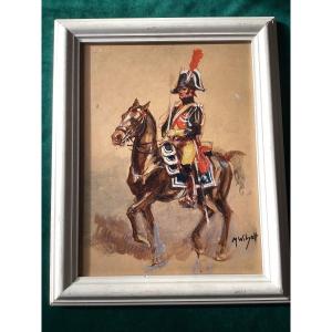 Deux Peintures Sur Bois Représentant , Un Gendarme Premier Empire Et Une Charge De Cavalerie 
