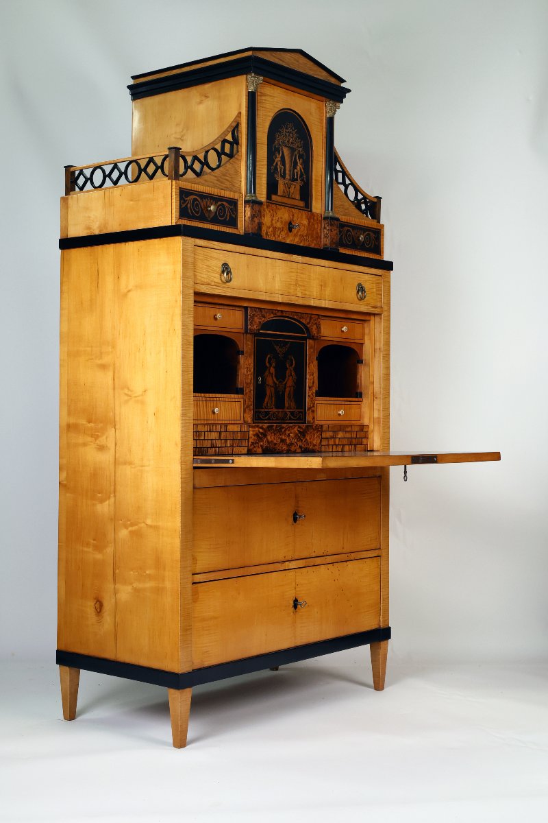 Fine Biedermeier Maple Secretaire, North Germany (braunschweig), Circa 1815-photo-3
