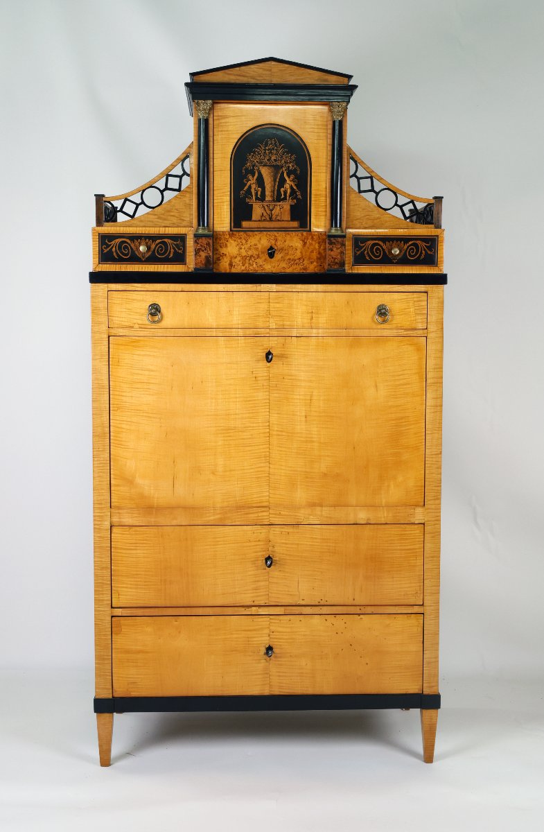 Fine Biedermeier Maple Secretaire, North Germany (braunschweig), Circa 1815-photo-3