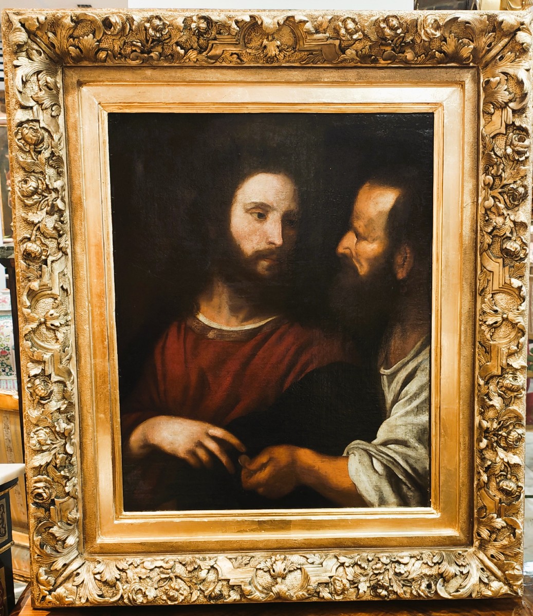 Le Christ de la monnaie (La Revenue du Temple) – un tableau du peintre italien de la Renaissanc