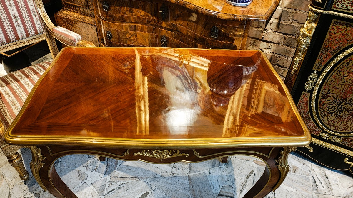 Table d'appoint néo-rococo dans le style de François Linke, fin XIXe siècle, à plateau rectangu-photo-4