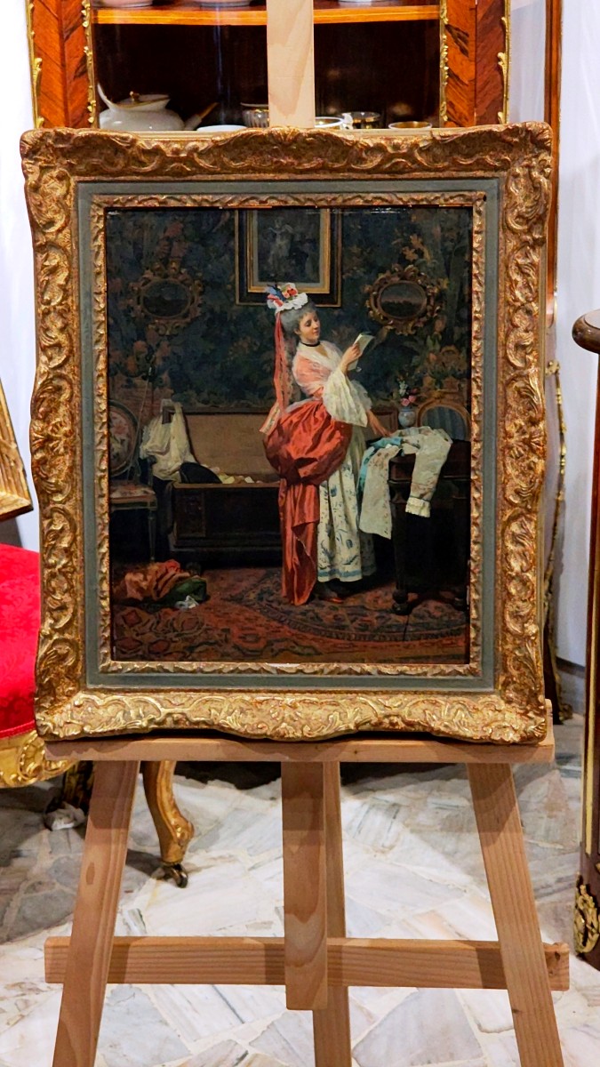 Young Girl In The Dressing Room By Paolo Mei, 1872, 19th Century-photo-2