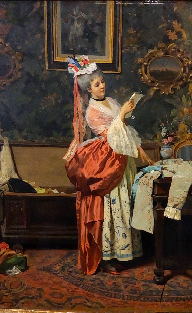 Young Girl In The Dressing Room By Paolo Mei, 1872, 19th Century-photo-3